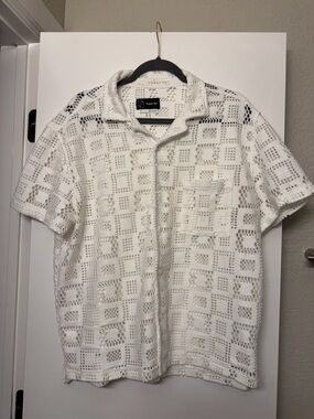 Original Use White Crochet Short-Sleeve Button-Down Shirt size L